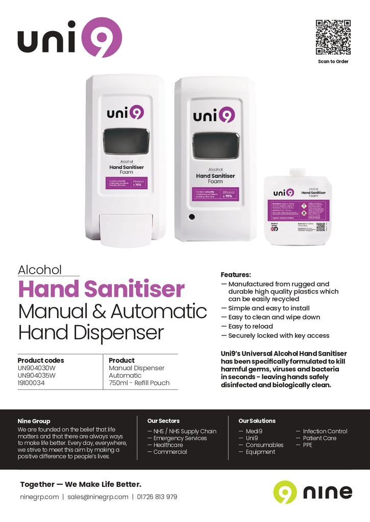 19104030_40 Uni9 Alcohol Hand Sanitiser Man-Auto Dispensers