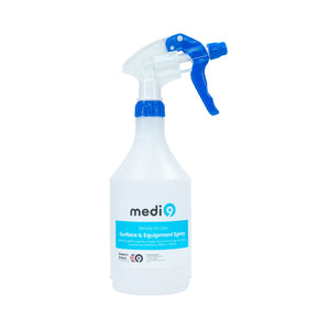 Medi9 RTU Surface Sanitiser Labelled Heavy Duty Trigger Spray Bottle - Blue Trigger [Empty]