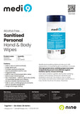 18104020 Medi9 Sanitised Personal - Hand & Body Wipes - 200