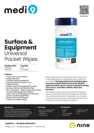 18160208 Medi9 Surface & Equipment Universal Packet Wipes