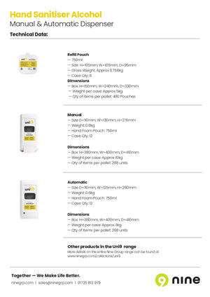 19100046 Uni9 Hand Wash 750ml ReFill Factsheet