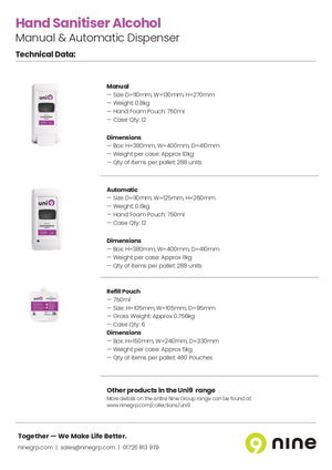 19104030_40 Uni9 Alcohol Hand Sanitiser Man-Auto Dispensers