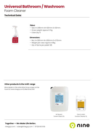 UN921030 Uni9 Bath Washroom Foam Cleaner