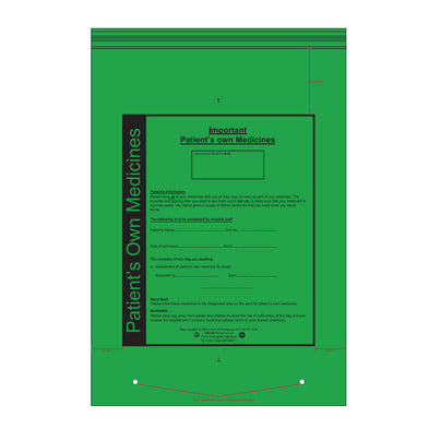 Patients Own Medicine / Drugs Bag - Green - Pack of 100